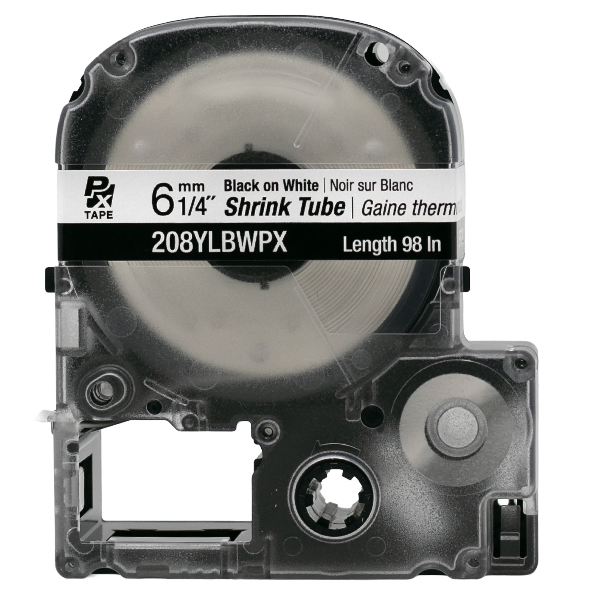 Epson LABELWORKS PX Shrink Tube 1/4" (AWG 6-18) x 98" Black on White Tape - 208YLBWPX