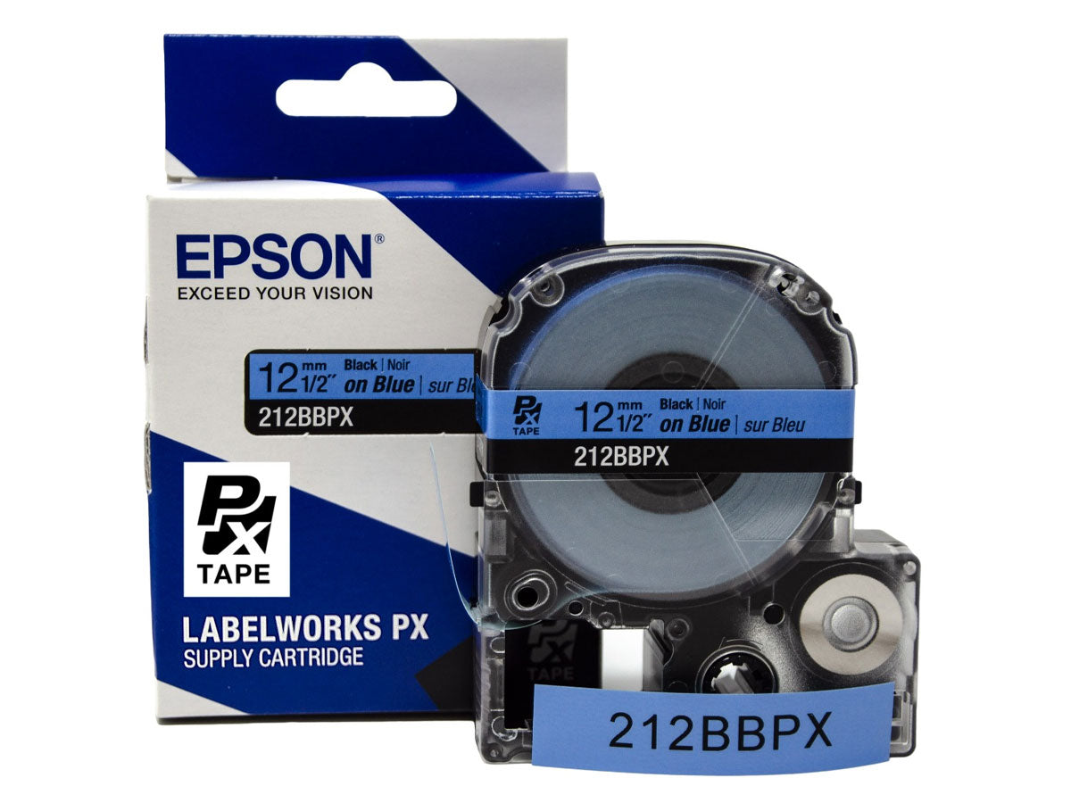 212BBPX - 1/2" Black on Blue PET Tape Epson LabelWorks PX Labeling Cartridge