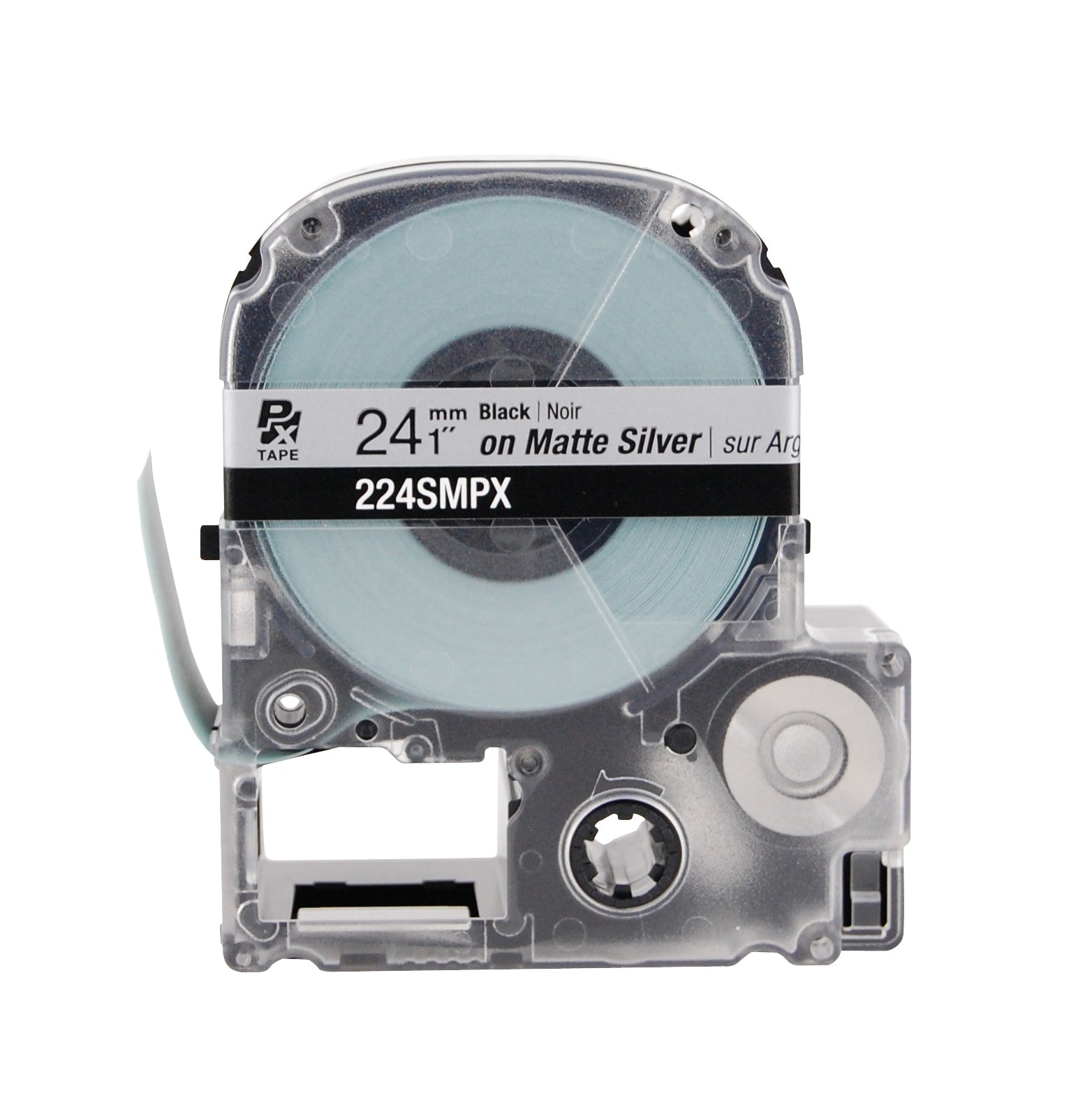 Epson LABELWORKS PX Silver Matte 1" (24mm) x 30 ft Black on Silver Matte Tape - 224SMPX