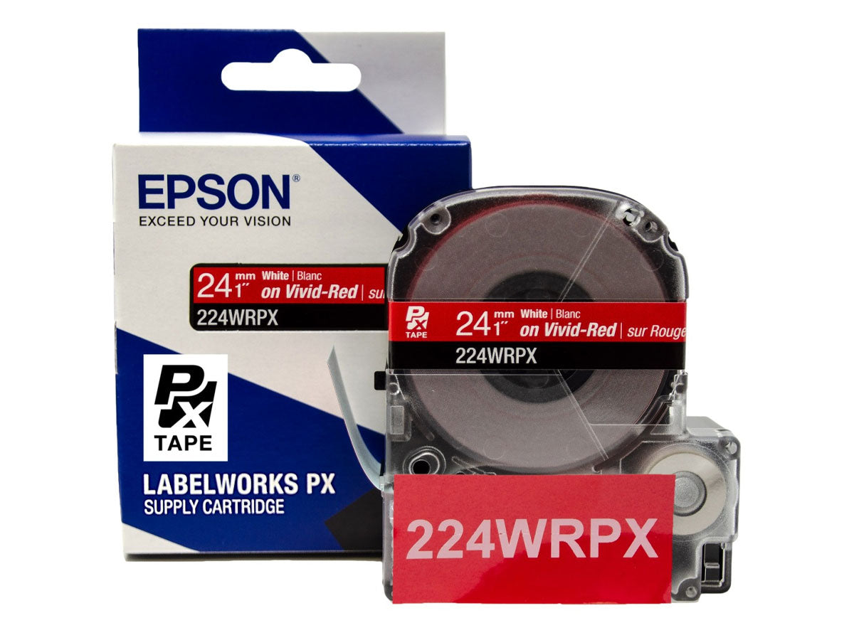 Epson LABELWORKS PX Standard 1" (24mm) x 30 ft White on Vivid-Red Tape - 224WRPX