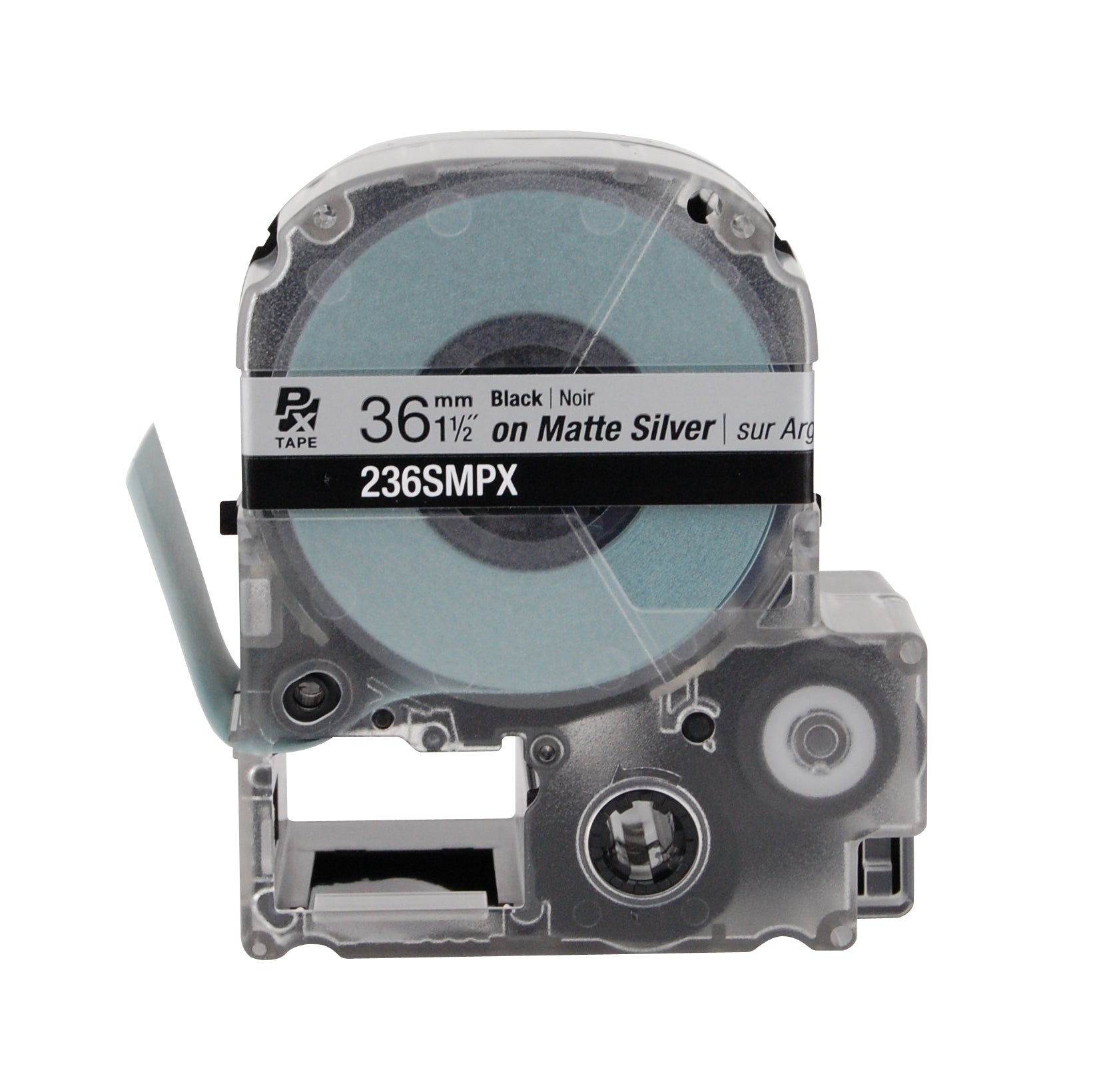 Epson LABELWORKS PX Silver Matte 1½" (36mm) x 30 ft Black on Silver Matte Tape - 236SMPX