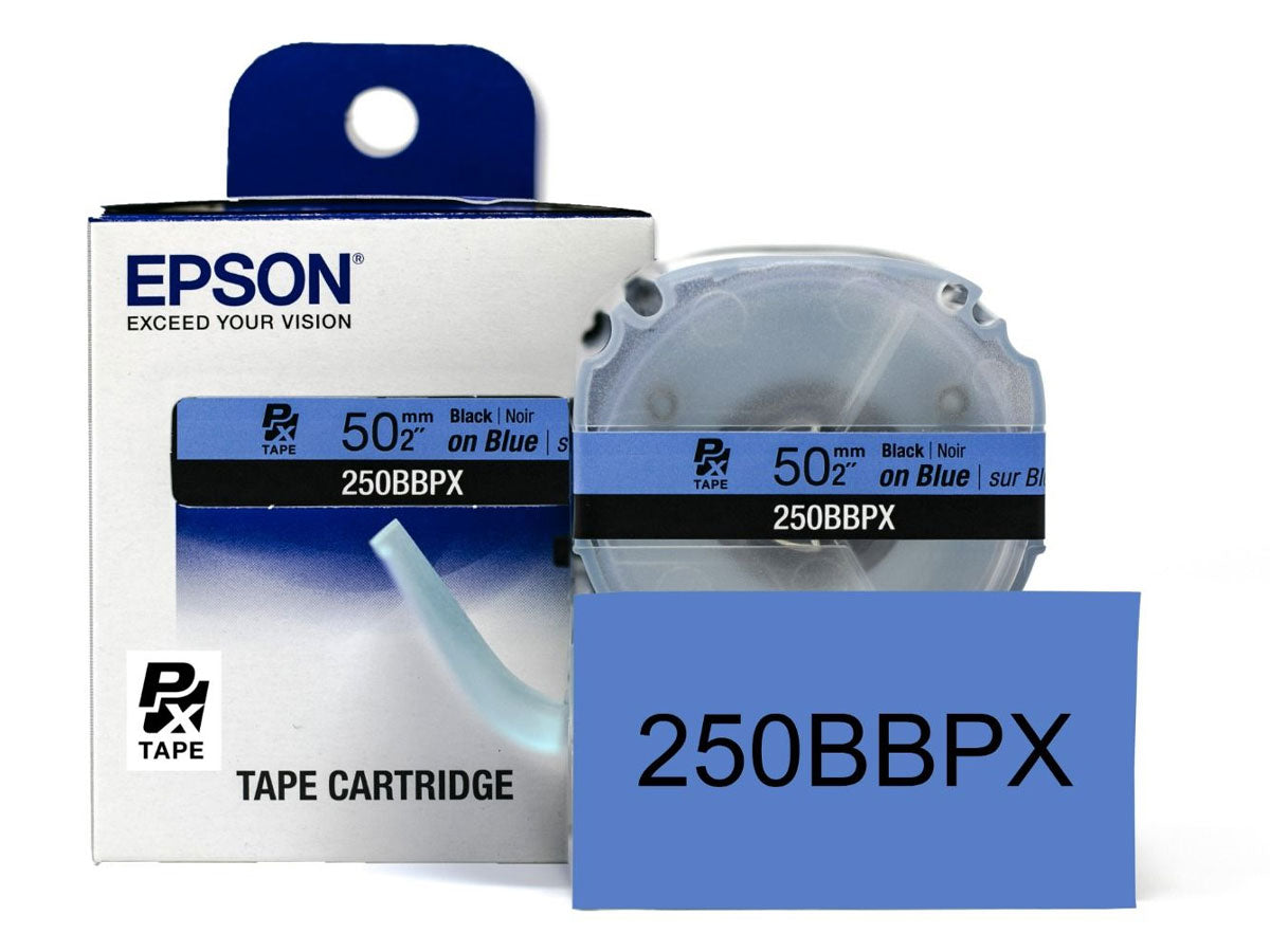 Epson LabelWorks PX 50mm (2") Black on Blue Tape - 250BBPX