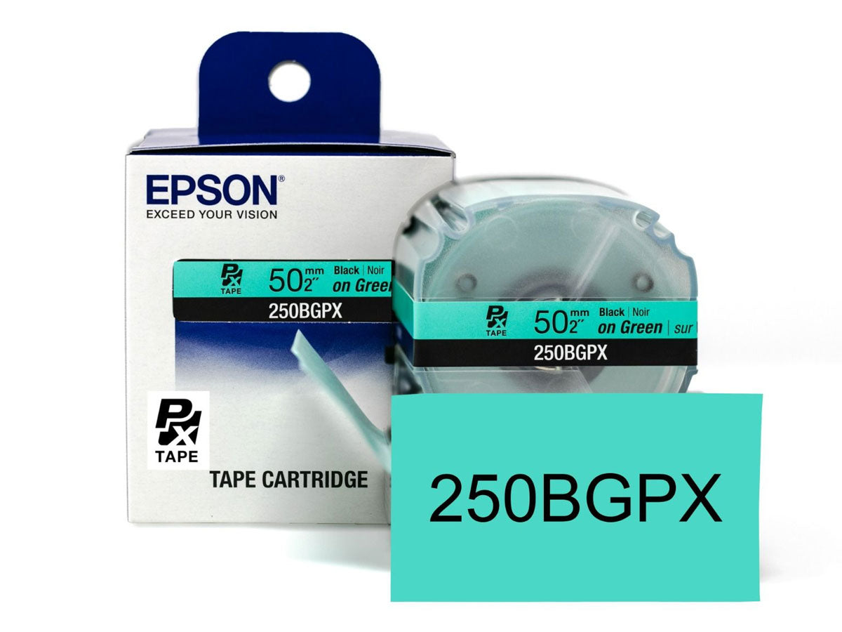 Epson LabelWorks 50mm (2-inch) Black on Green Standard Label Tape Cartridge - 250BGPX