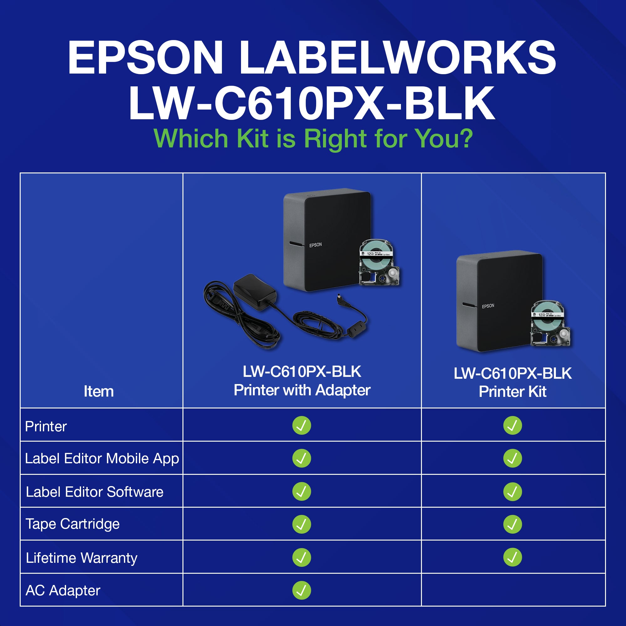 Epson LW-C610PX-BLK Printer with Adapter