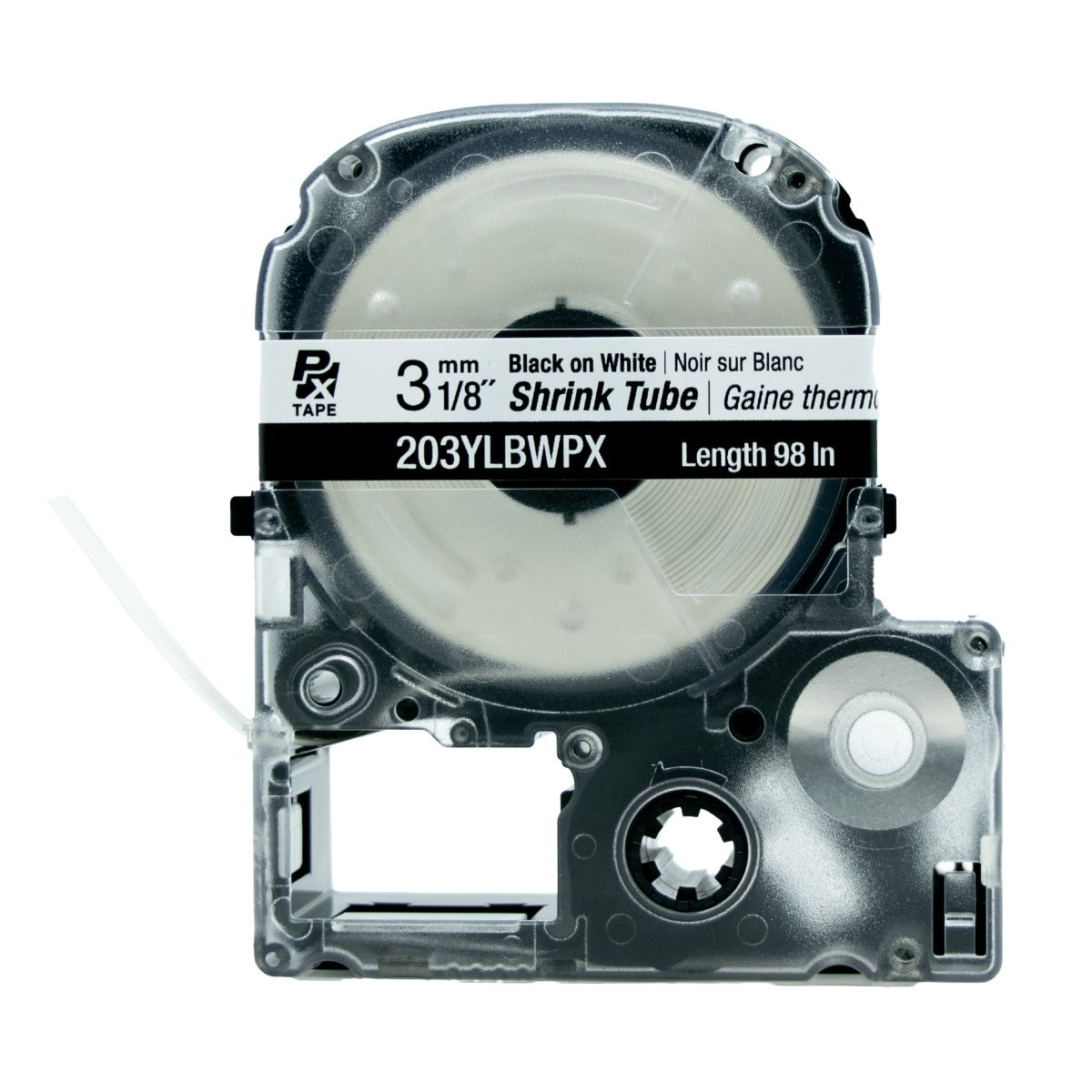 Epson LABELWORKS PX Shrink Tube 1/8" (AWG 16-22) x 98" Black on White Tape - 203YLBWPX