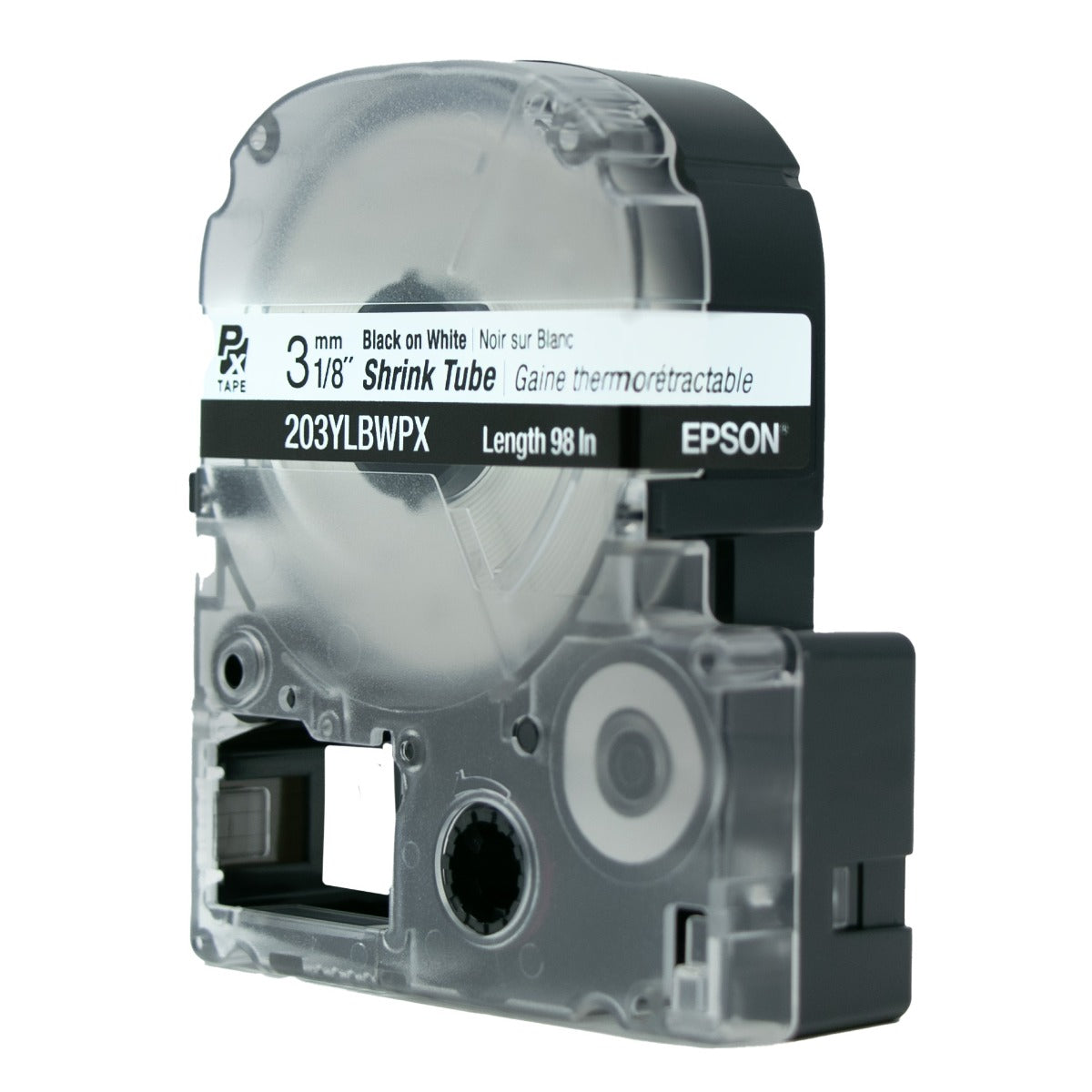 Epson LABELWORKS PX Shrink Tube 1/8" (AWG 16-22) x 98" Black on White Tape - 203YLBWPX