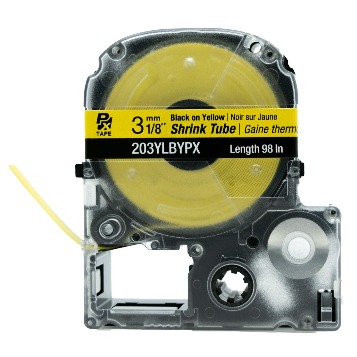 Epson LABELWORKS PX Shrink Tube 1/8" (AWG 16-22) x 98" Black on Yellow Tape - 203YLBYPX
