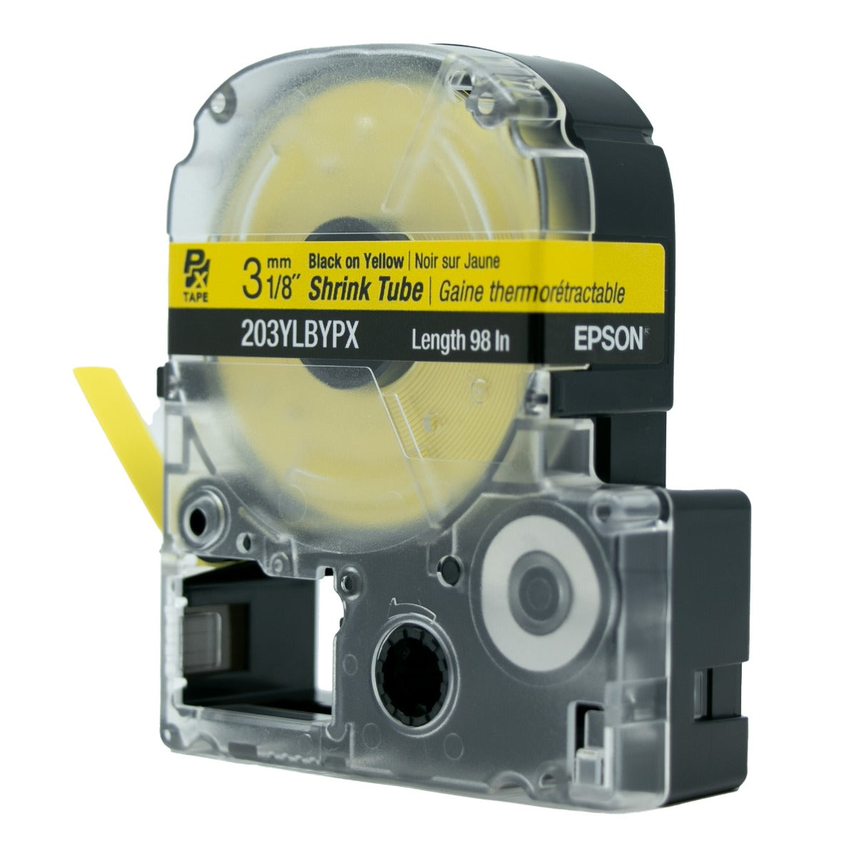 Epson LABELWORKS PX Shrink Tube 1/8" (AWG 16-22) x 98" Black on Yellow Tape - 203YLBYPX