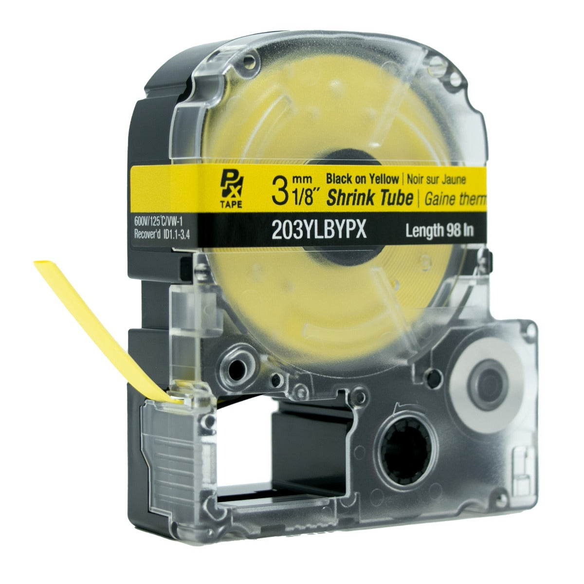 Epson LABELWORKS PX Shrink Tube 1/8" (AWG 16-22) x 98" Black on Yellow Tape - 203YLBYPX