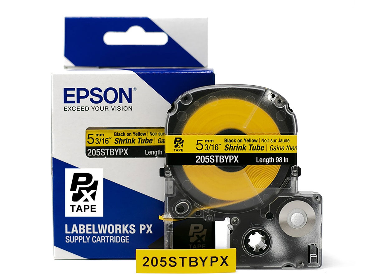 Epson LABELWORKS PX Shrink Tube 3/16" (AWG 8-12 x 98") Black on Yellow Tape - 205STBYPX