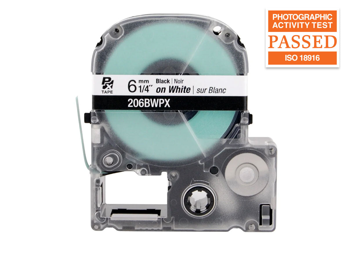 Epson LABELWORKS PX Standard 1/4" (6mm) x 30 ft Black on White Tape - 206BWPX