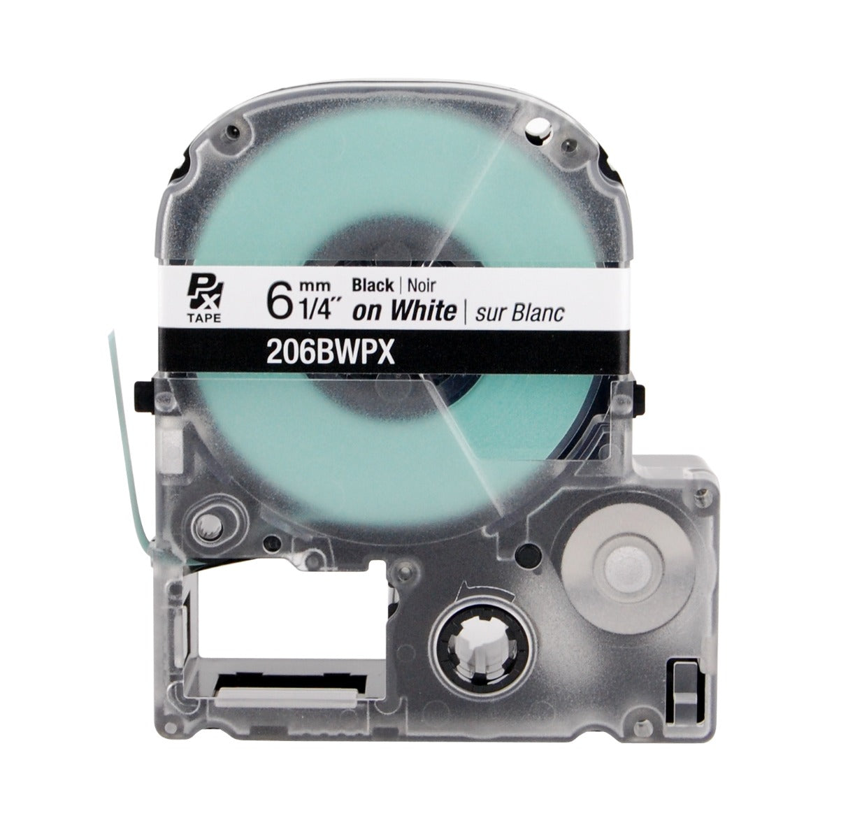 6mm (1/4-inch) Black on White Standard (PET) Label Tape Cartridge for use in PX printers (206BWPX)