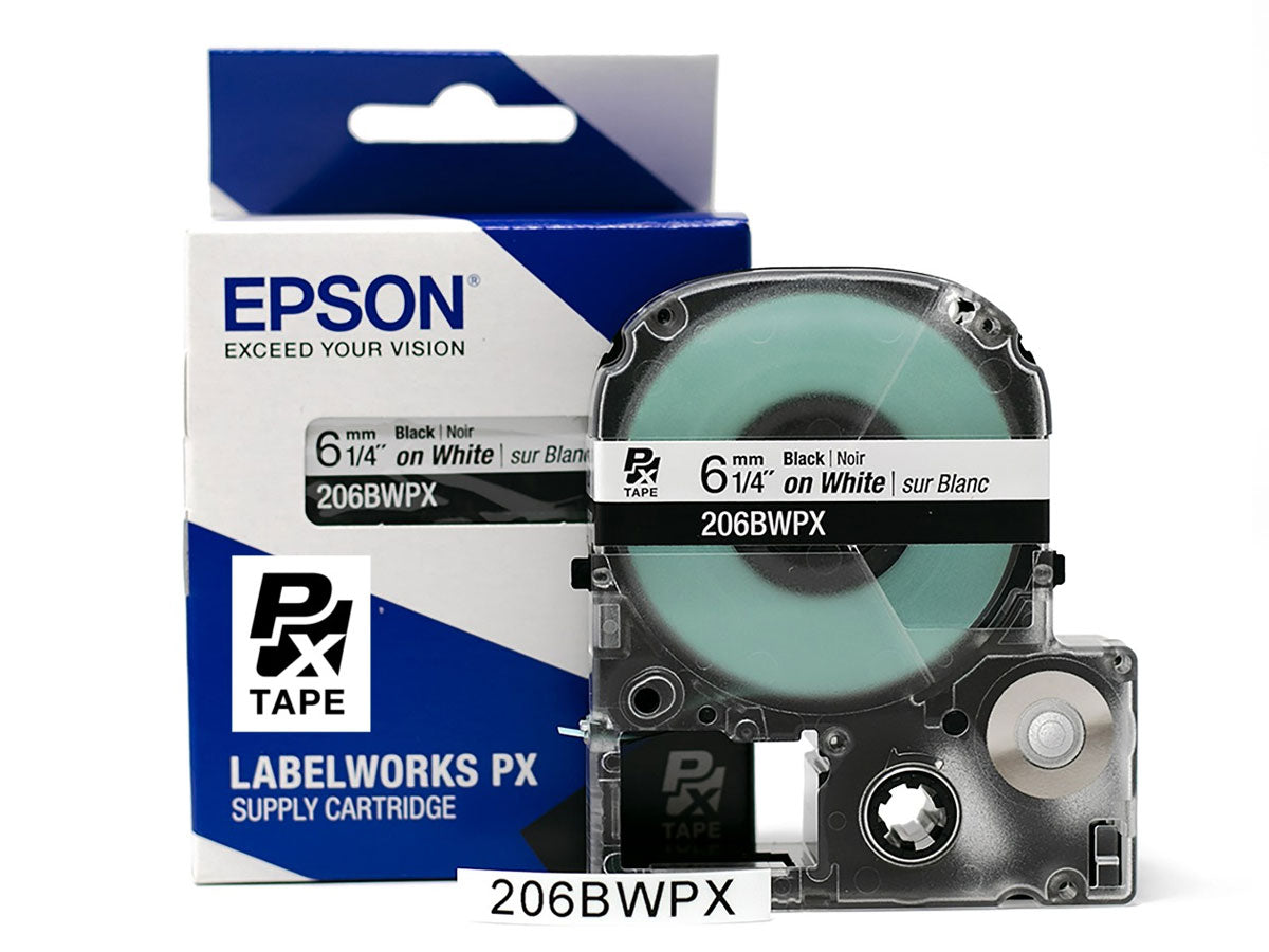 6mm (1/4-inch) Black on White Standard (PET) Label Tape Cartridge for use in PX printers (206BWPX)