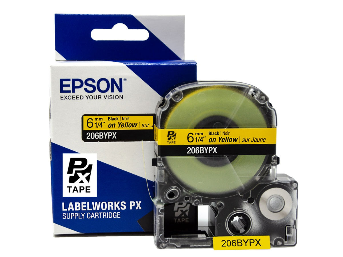 206BYPX - 1/4" Black on Yellow Standard Label Tape (PET) Cartridge 