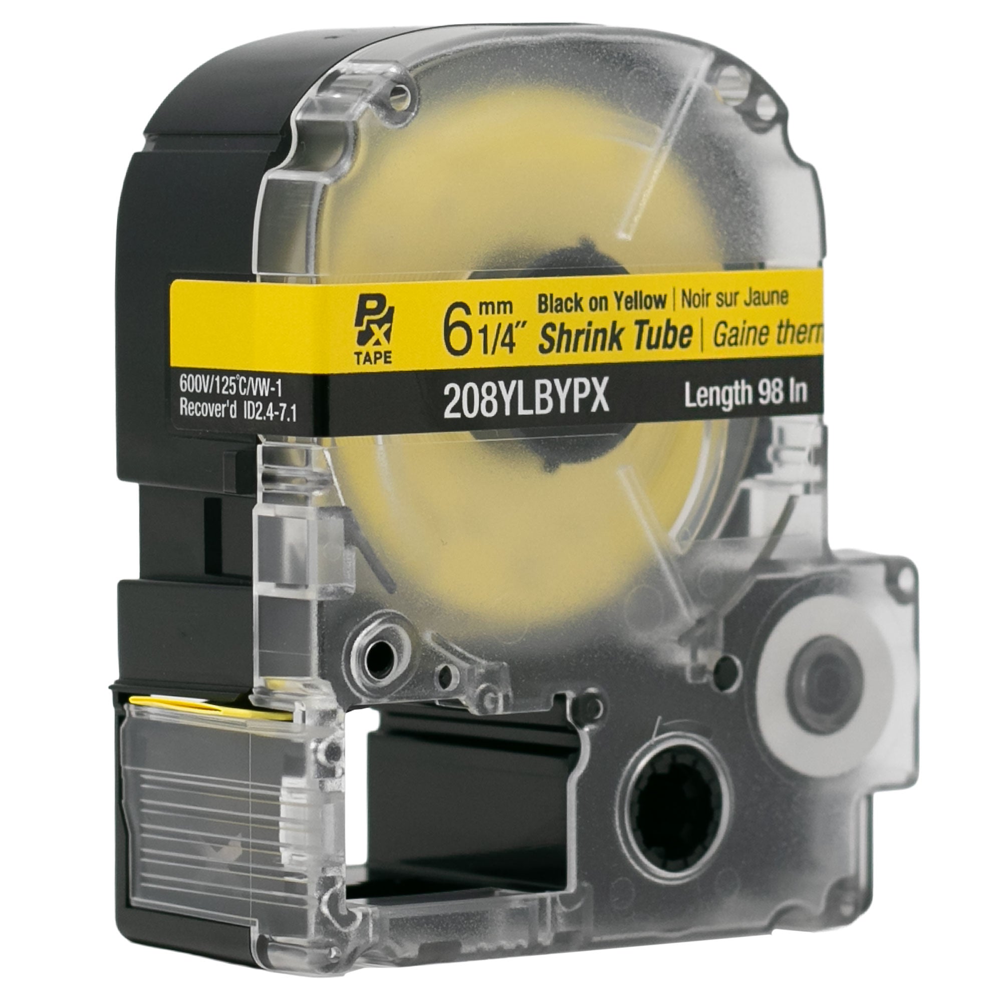 Epson LABELWORKS PX Shrink Tube 1/4" (AWG 6-18) x 98" Black on Yellow Tape - 208YLBYPX