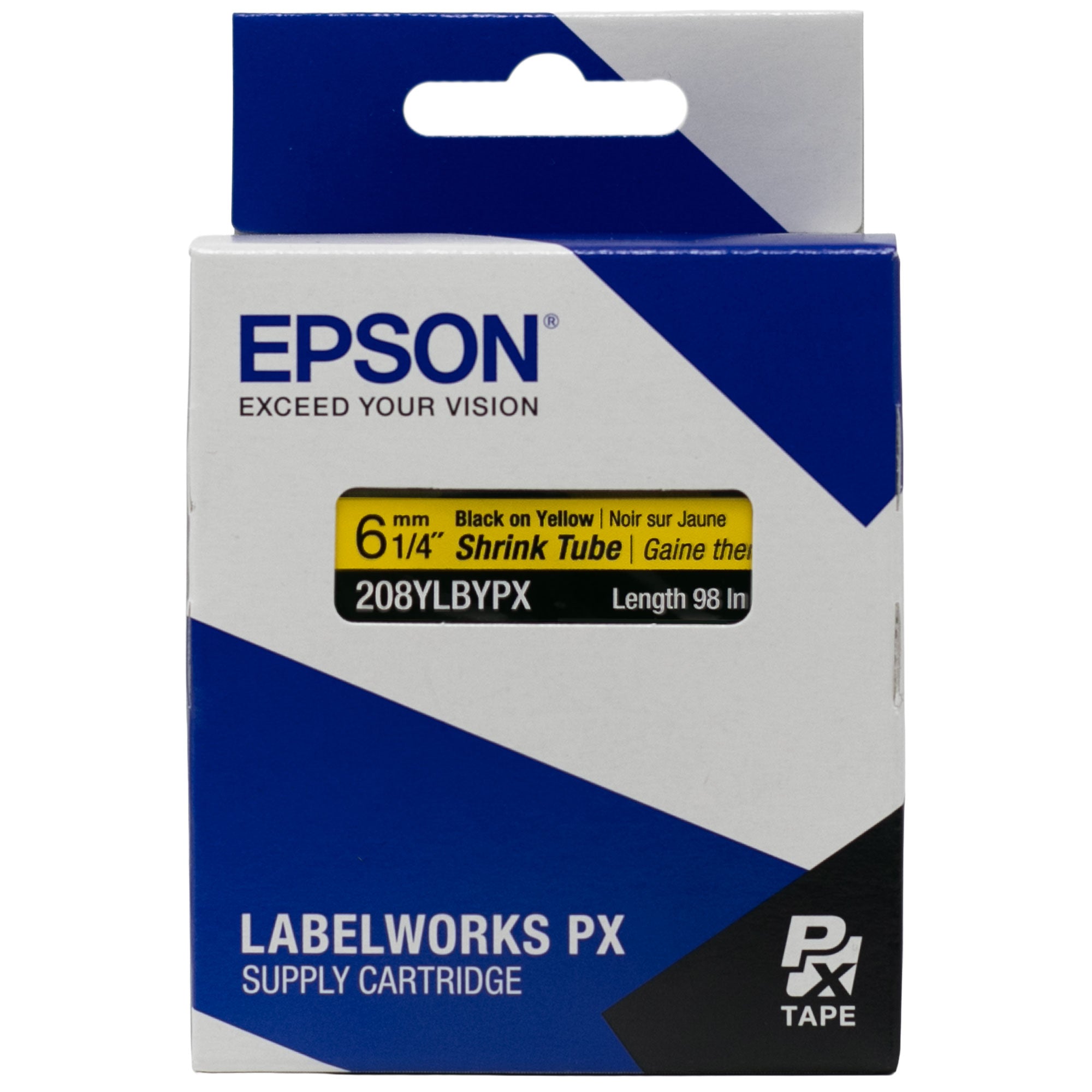 Epson LABELWORKS PX Shrink Tube 1/4" (AWG 6-18) x 98" Black on Yellow Tape - 208YLBYPX