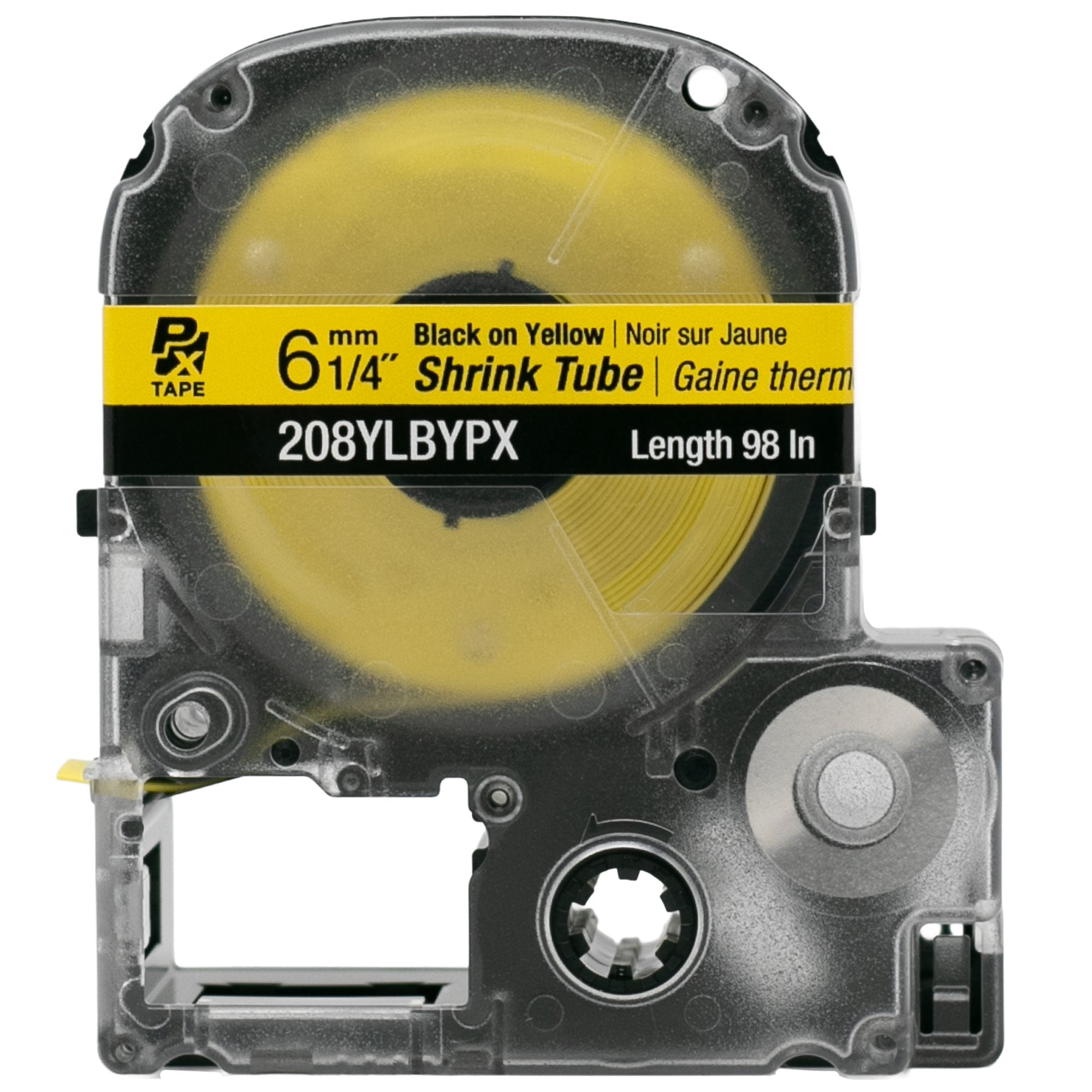 Epson LABELWORKS PX Shrink Tube 1/4" (AWG 6-18) x 98" Black on Yellow Tape - 208YLBYPX