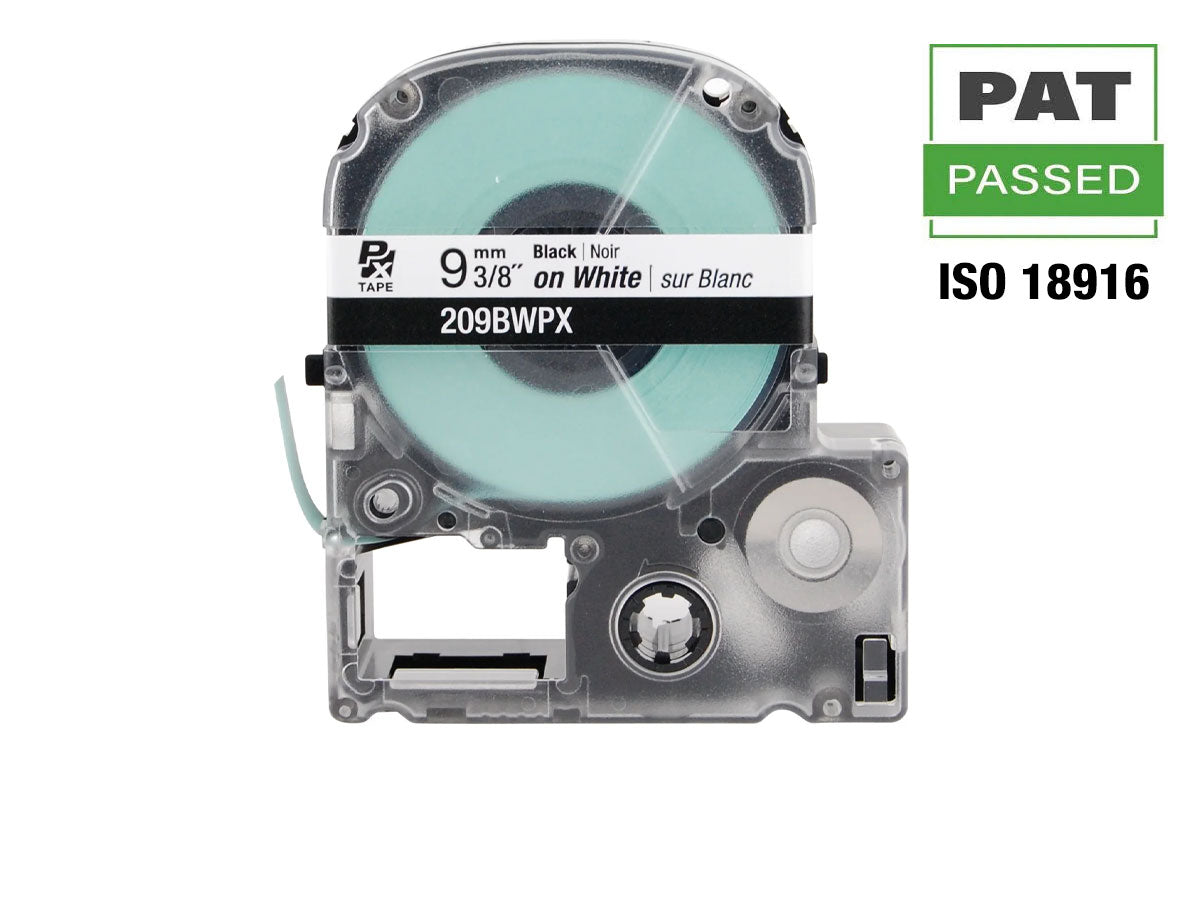 Epson LABELWORKS PX Standard 3/8" (9mm) x 30 ft Black on White Tape - 209BWPX
