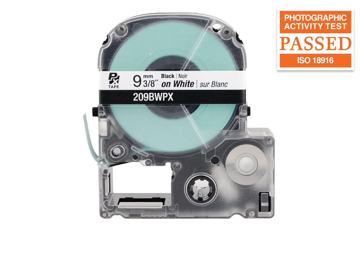 Epson LABELWORKS PX Standard 3/8" (9mm) x 30 ft Black on White Tape - 209BWPX