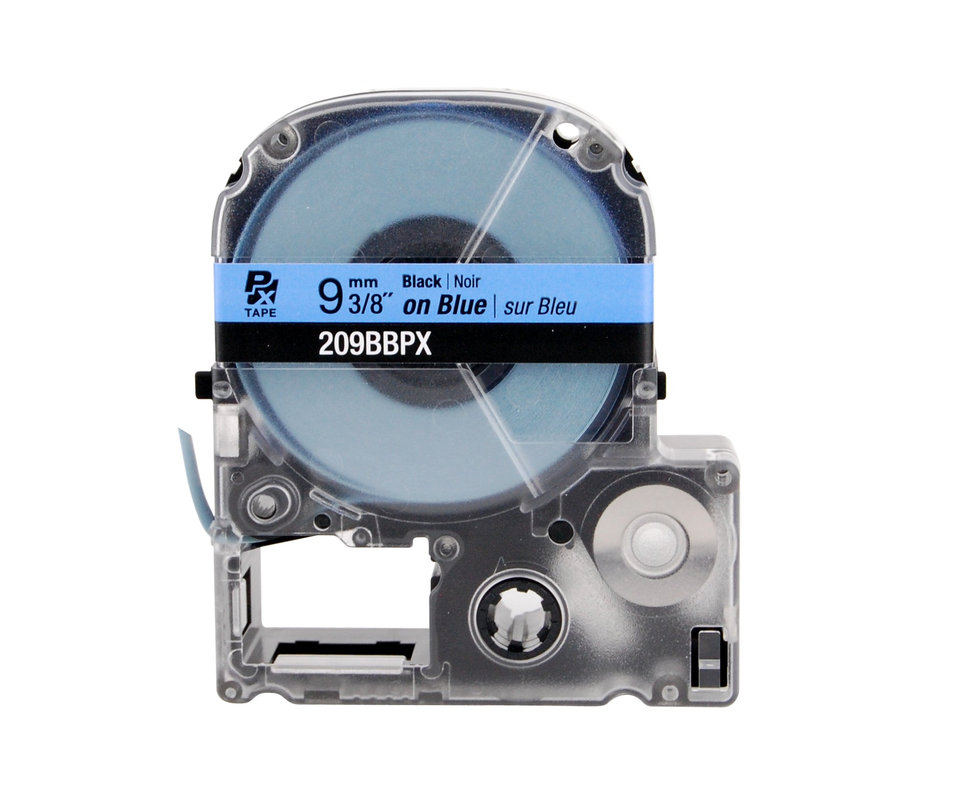Epson LABELWORKS PX Standard 3/8" (9mm) x 30 ft Black on Blue Tape - 209BBPX