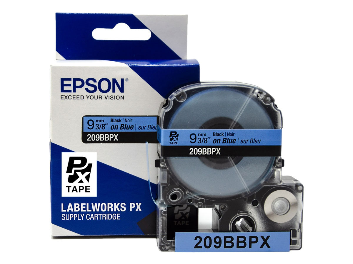 209BBPX - 3/8" (9mm) Black on Blue PET Standard Labeling Cartridge for Epson LabelWorks PX Printers