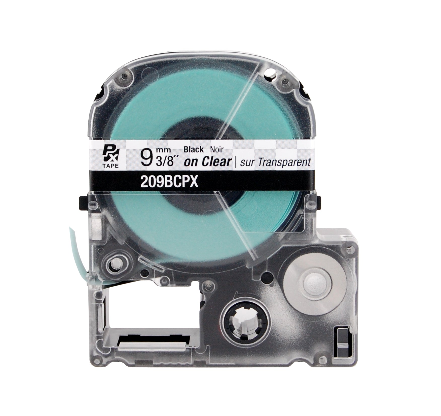 Epson LABELWORKS PX Standard 3/8" (9mm) x 30 ft Black on Clear Tape - 209BCPX