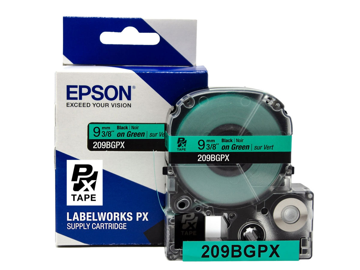 209BGPX - 3/8" (9mm) Black on Green PET Standard Labeling Cartridge for Epson LabelWorks PX Printers