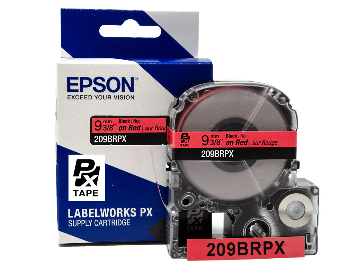 209BRPX - 3/8" (9mm) Black on Red PET Labeling Tape PX Cartridge for Epson LabelWorks