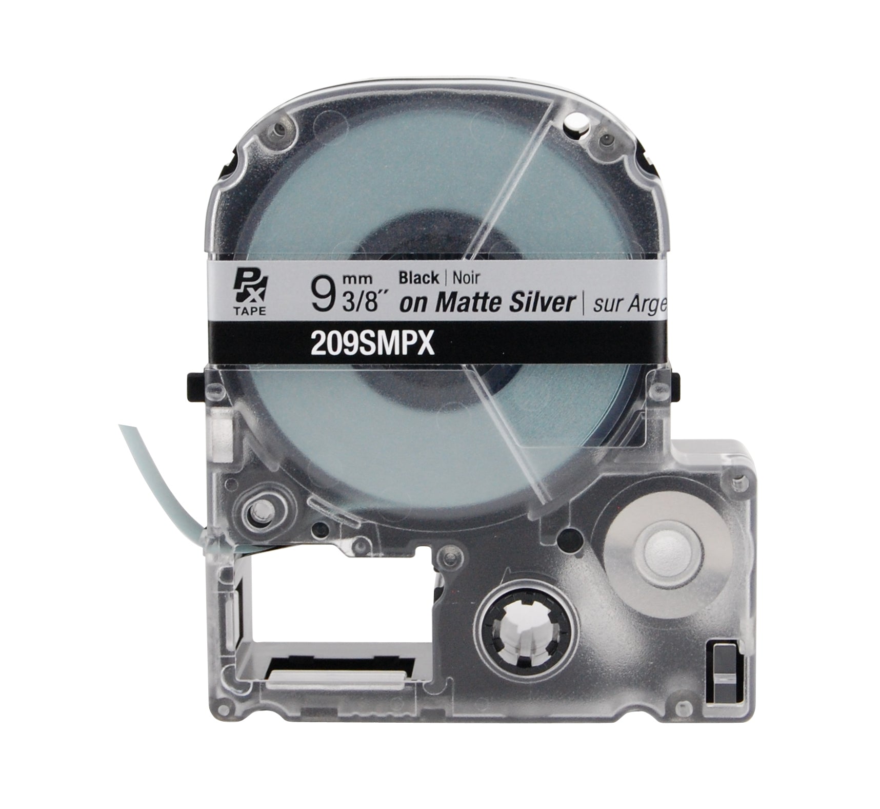 Epson LABELWORKS PX Silver Matte 3/8" (9mm) x 30 ft Black on Silver Matte Tape - 209SMPX