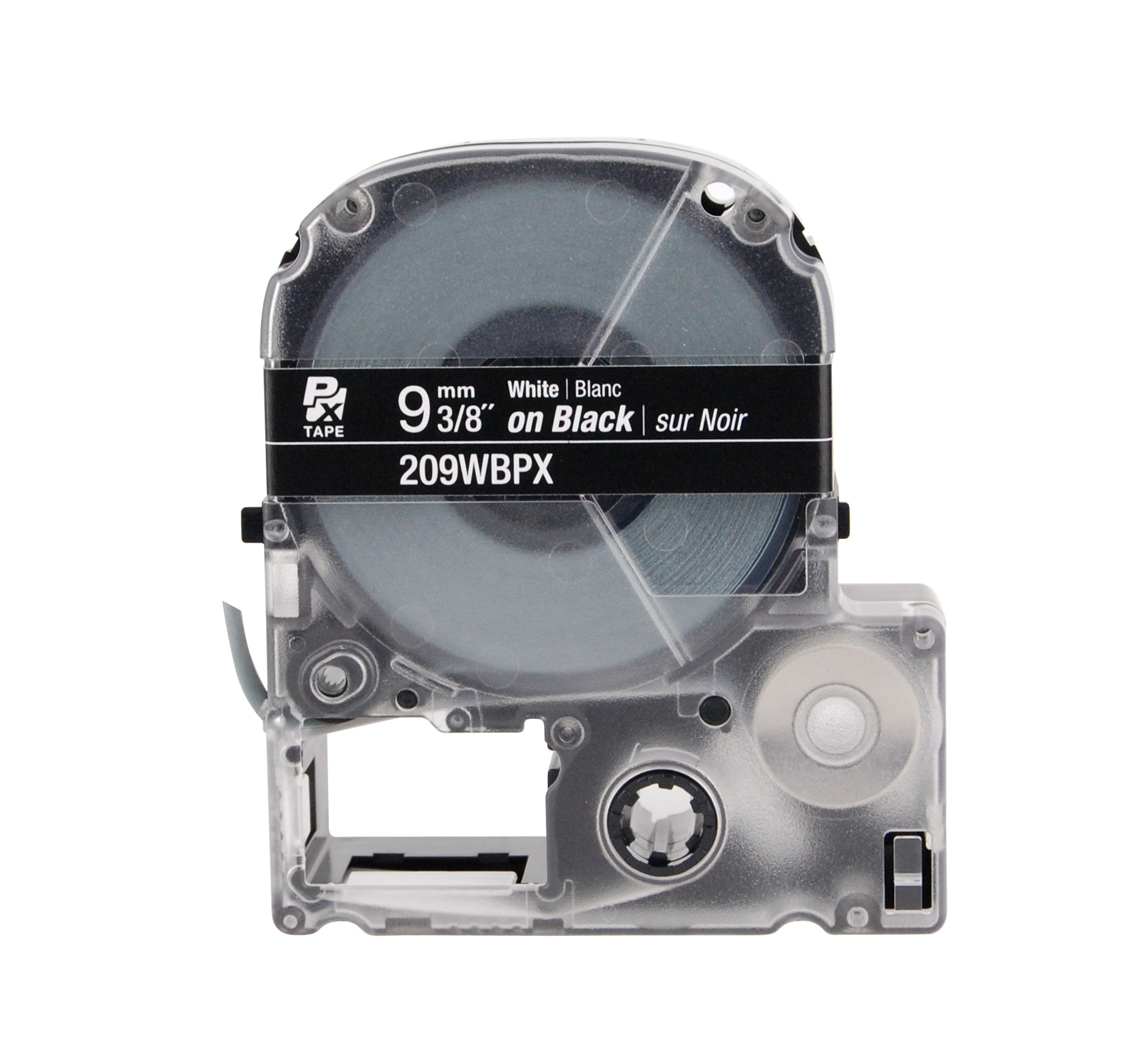 Epson LABELWORKS PX Standard 3/8" (9mm) x 30 ft White on Black Tape - 209WBPX