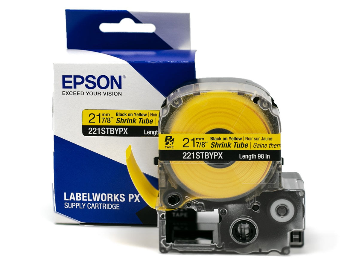 Epson LABELWORKS PX Shrink Tube 7/8" (AWG 0000-1) x 98" Black on Yellow Tape - 221STBYPX