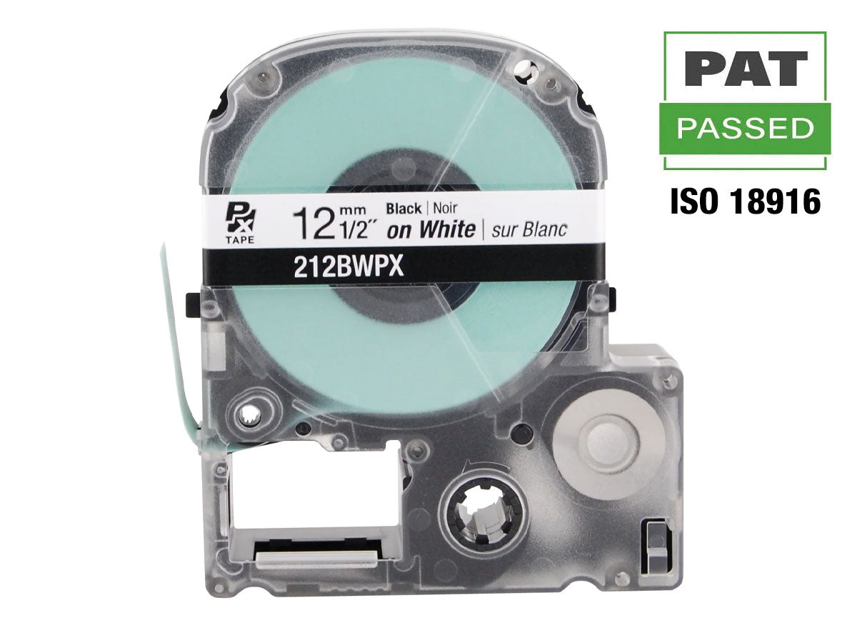 Epson LABELWORKS PX Standard 1/2" (12mm) x 30 ft Black on White Tape - 212BWPX