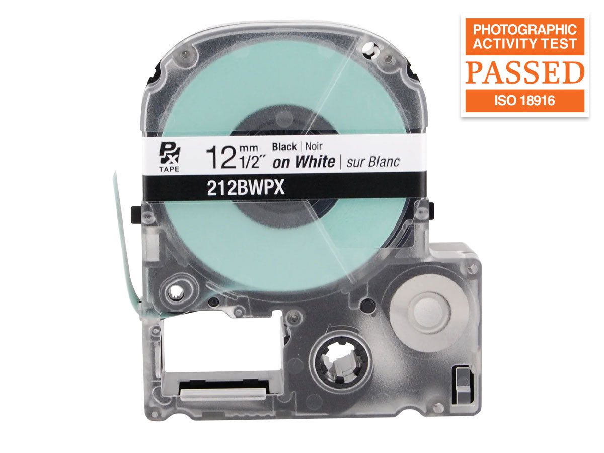 Epson LABELWORKS PX Standard 1/2" (12mm) x 30 ft Black on White Tape 5 Pack - 212BWPX-5PK