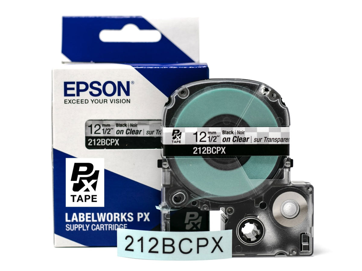 212BCPX - 1/2" Black on Clear PET