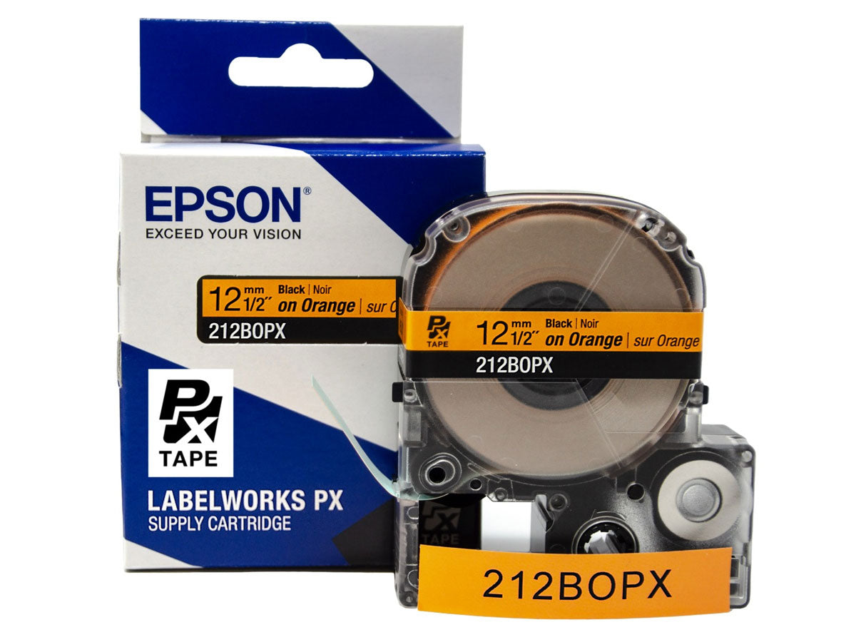 212BOPX - 1/2" Black on Orange PET Label Tape Cartridge for Epson LabelWorks PX Printers