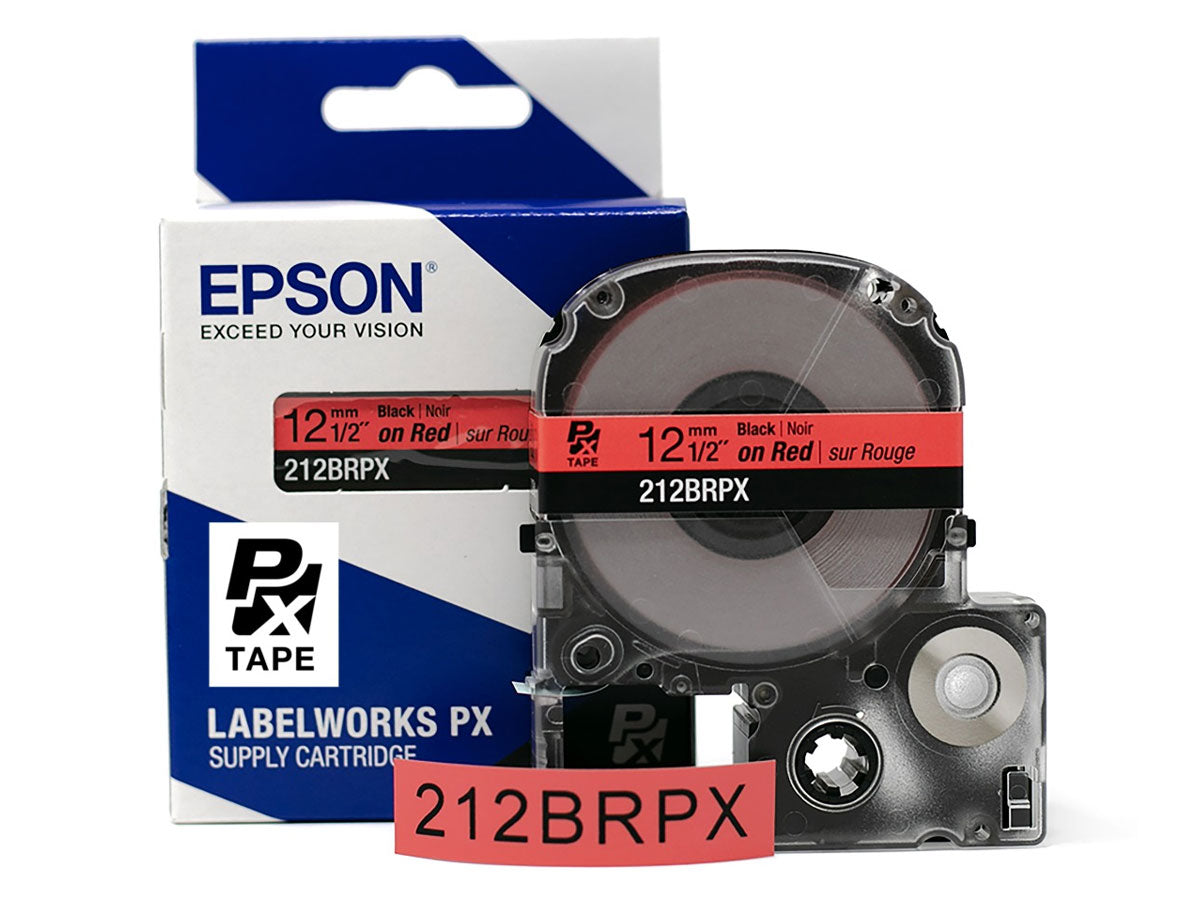 212BRPX - 1/2" Black on Red PET Tape Epson LabelWorks PX Labeling Tape Cartridge