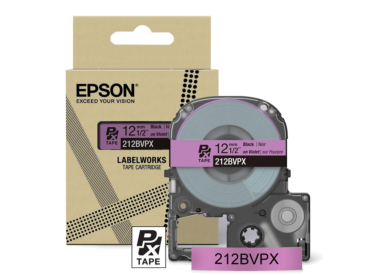 Epson LabelWorks PX 1/2" (12mm) X 26 FT Black on Violet Tape - 212BVPX