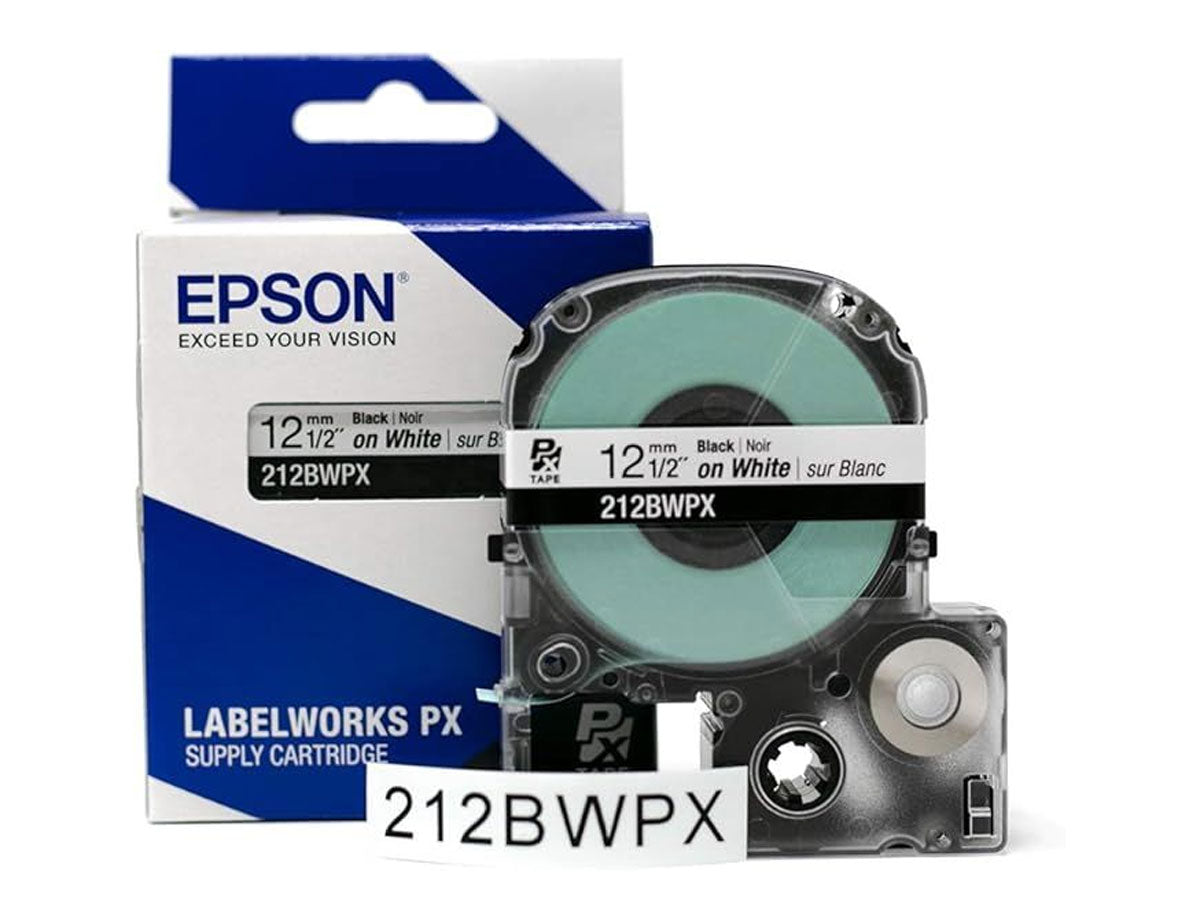 Epson LabelWorks - 1/2" Black on White Standard Tape - 212BWPX
