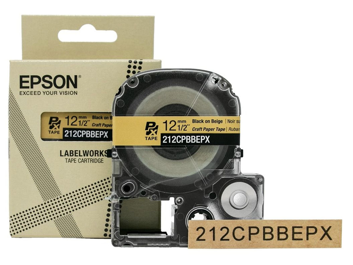 Epson LabelWorks PX 1/2" (12mm) X 16.5 FT Black on Beige Craft Paper Tape - 212CPBBEPX