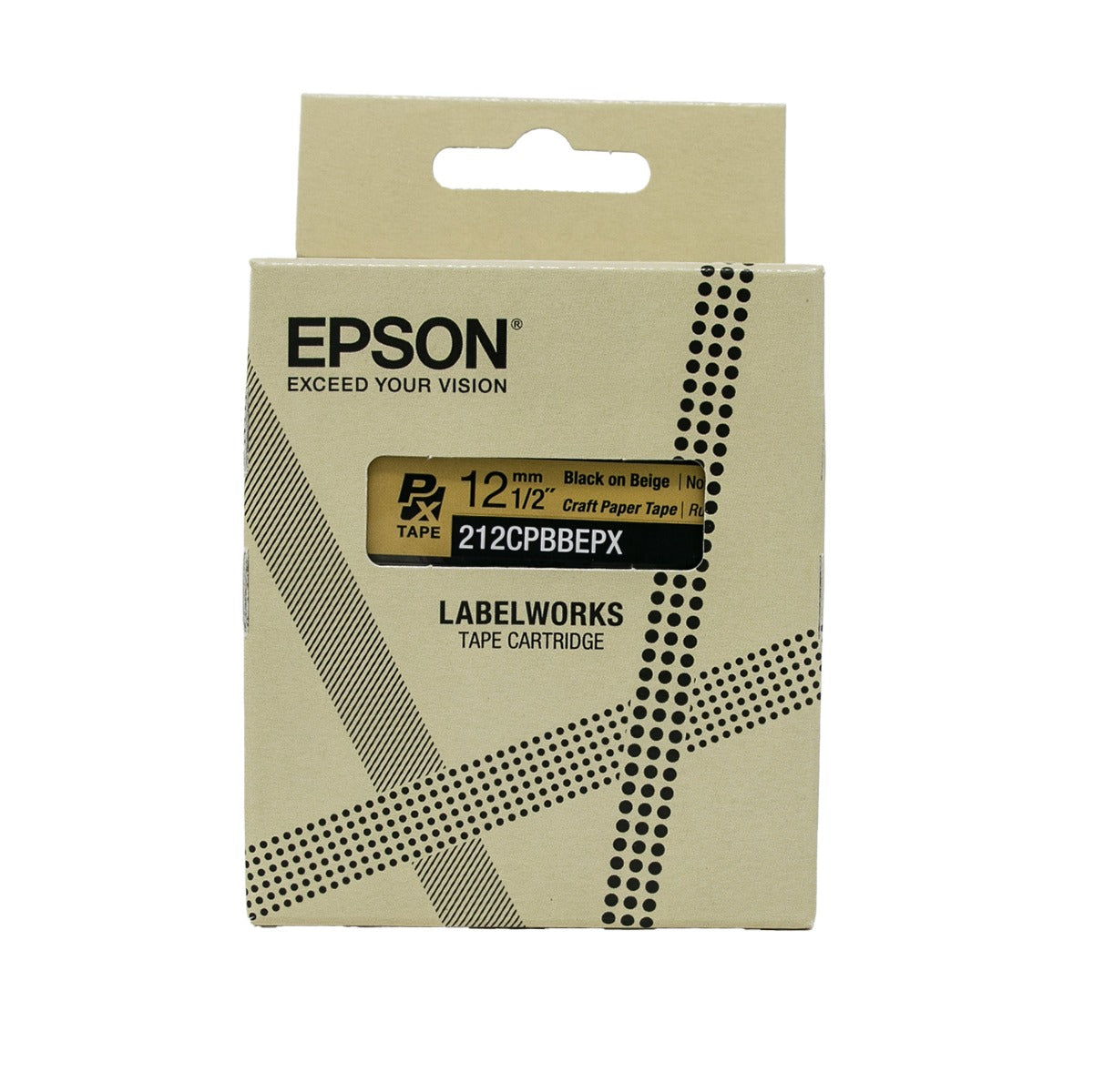 Epson LabelWorks PX 1/2" (12mm) X 16.5 FT Black on Beige Craft Paper Tape - 212CPBBEPX