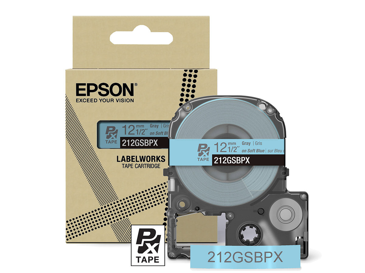 Epson LabelWorks PX 1/2" (12mm) X 26 FT Gray on Soft Blue Tape - 212GSBPX