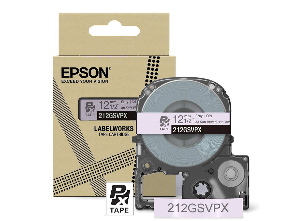 Epson LabelWorks PX 1/2" (12mm) X 26 FT Gray on Soft Violet Tape - 212GSVPX