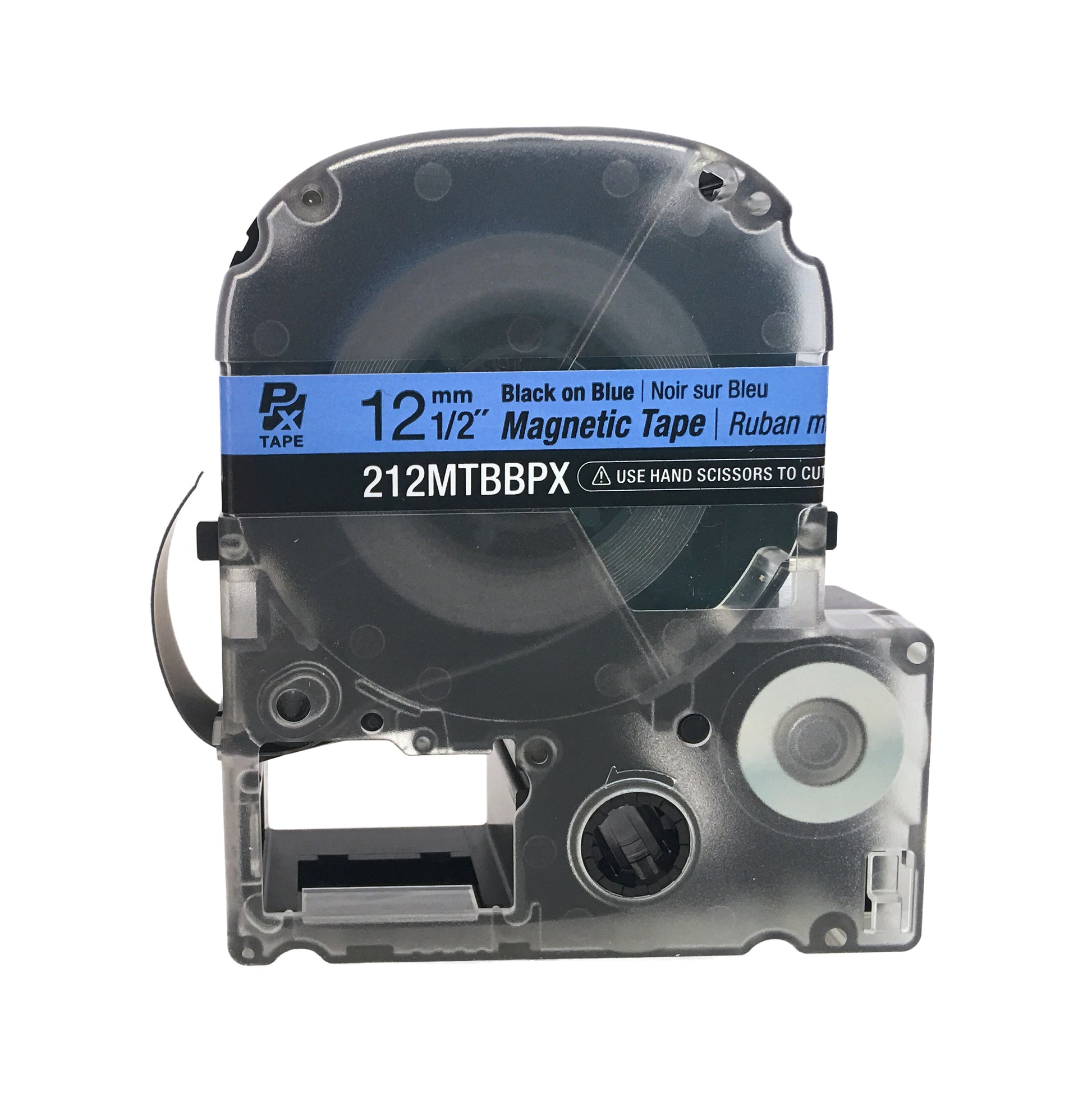Epson LABELWORKS PX Magnetic 1/2" (12mm) x 4.9 ft Black on Blue Tape - 212MTBBPX-4.9