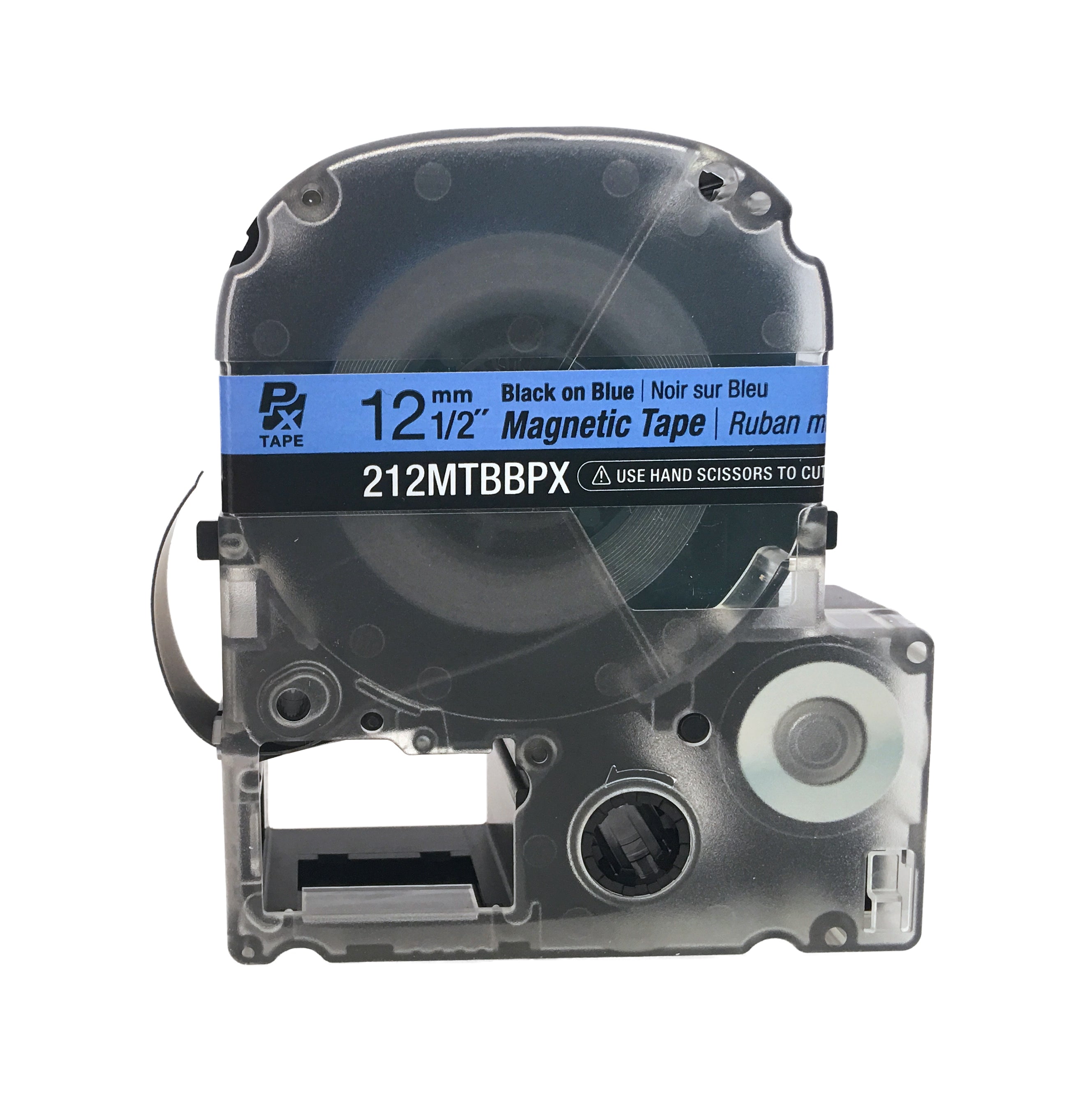 Epson LABELWORKS PX Magnetic 1/2" (12mm) x 4.9 ft Black on Blue Tape - 212MTBBPX-4.9