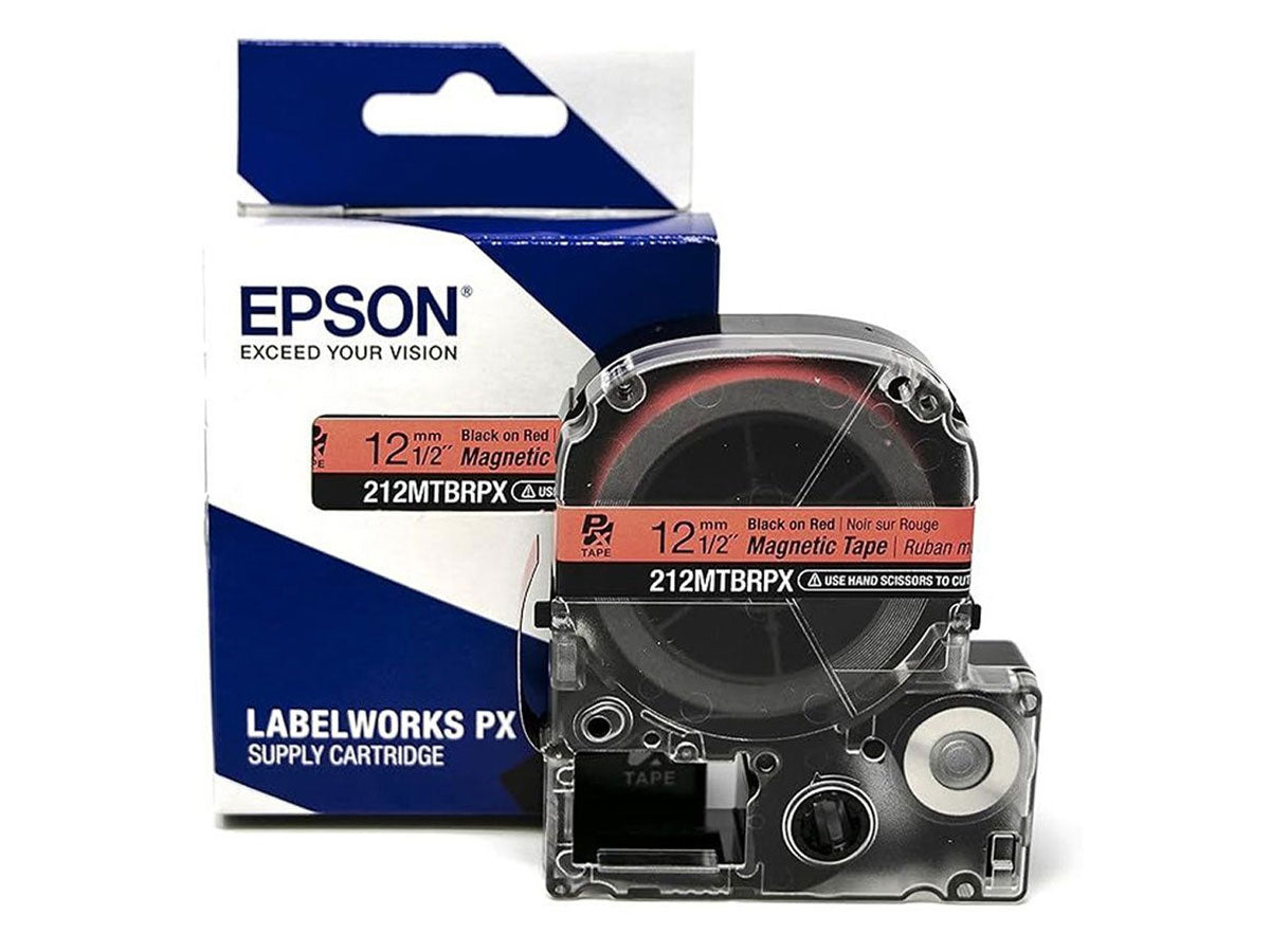 Epson LabelWorks PX Black on Red Magnetic Tape 1/2", 12mm, 212MTBRPX-4.9