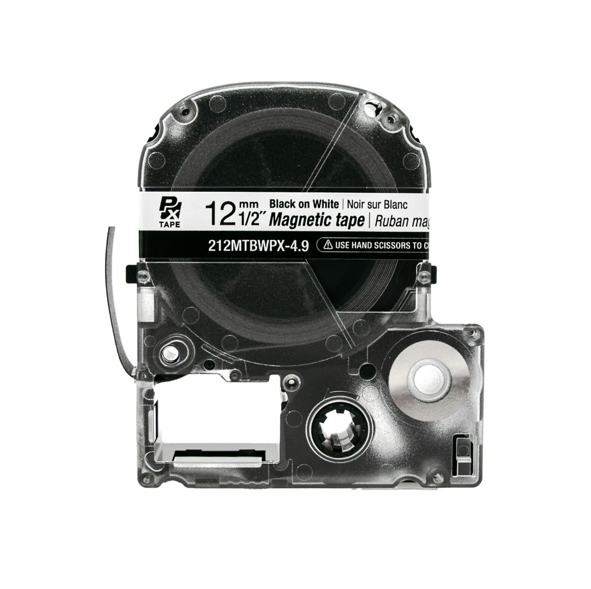 Epson LABELWORKS PX Magnetic 1/2" (12mm) x 4.9 ft Black on White Tape - 212MTBWPX-4.9