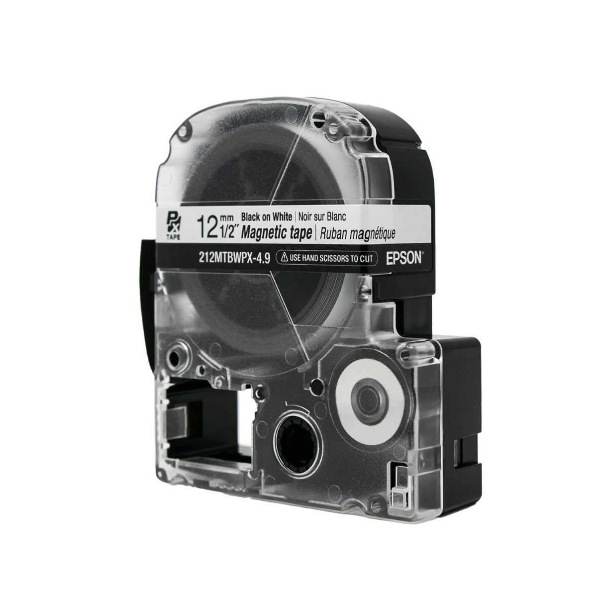 Epson LABELWORKS PX Magnetic 1/2" (12mm) x 4.9 ft Black on White Tape - 212MTBWPX-4.9