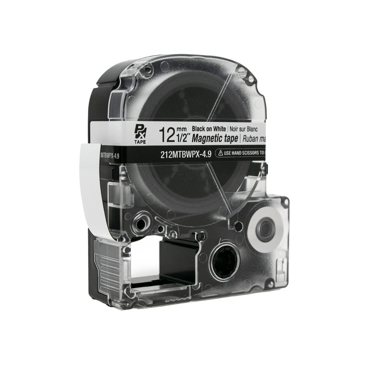 Epson LABELWORKS PX Magnetic 1/2" (12mm) x 4.9 ft Black on White Tape - 212MTBWPX-4.9