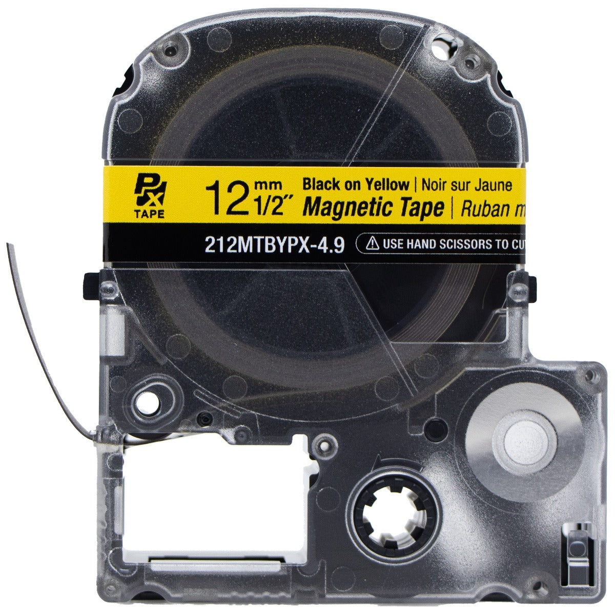Epson LABELWORKS PX Magnetic 1/2" (12mm) x 4.9 ft  Black on Yellow Tape - 212MTBYPX-4.9