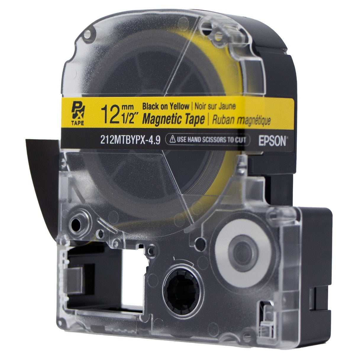 Epson LABELWORKS PX Magnetic 1/2" (12mm) x 4.9 ft  Black on Yellow Tape - 212MTBYPX-4.9